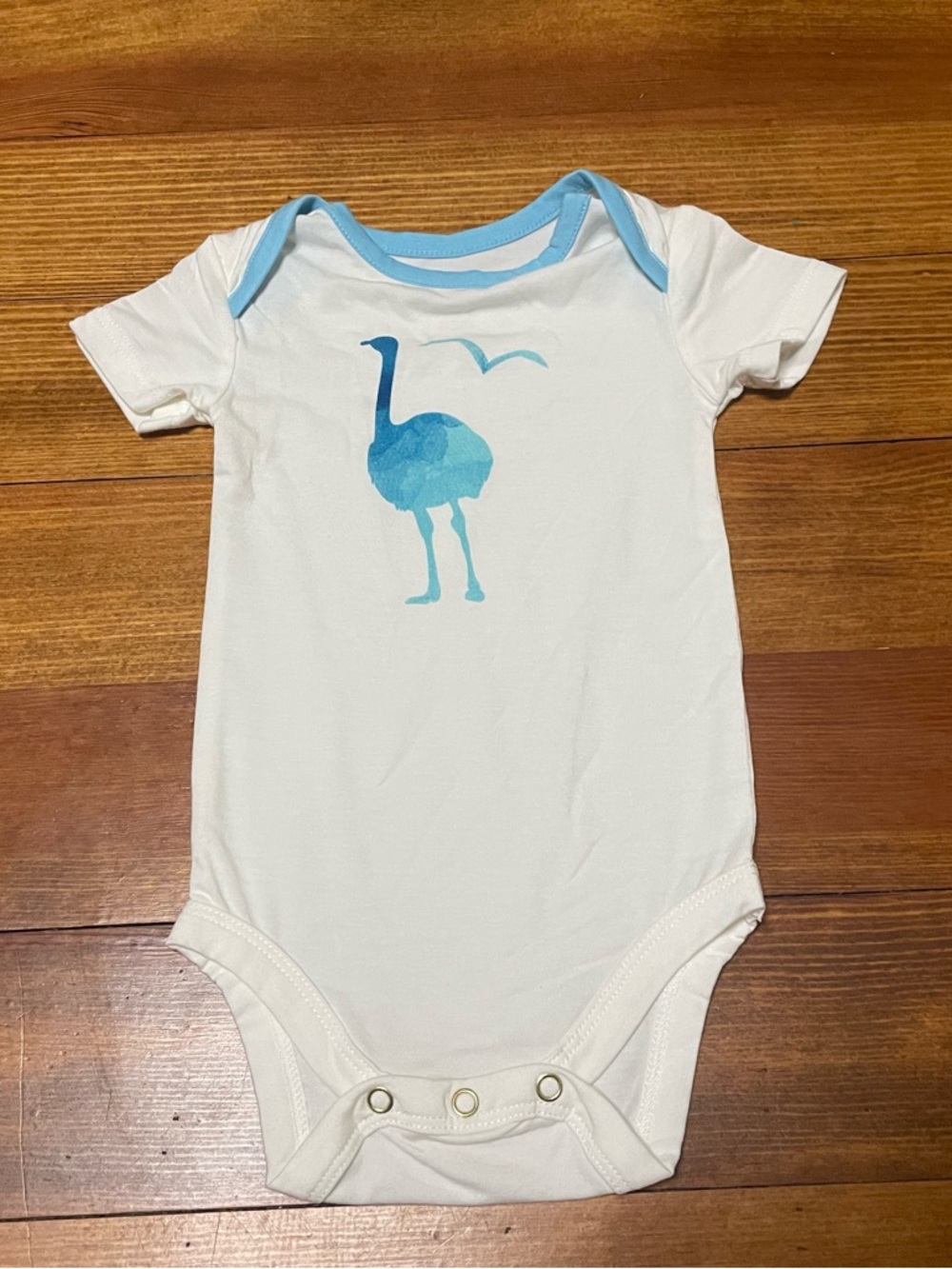White Modal Bodysuit with Blue Emu Bird Graphic Size 3 Months